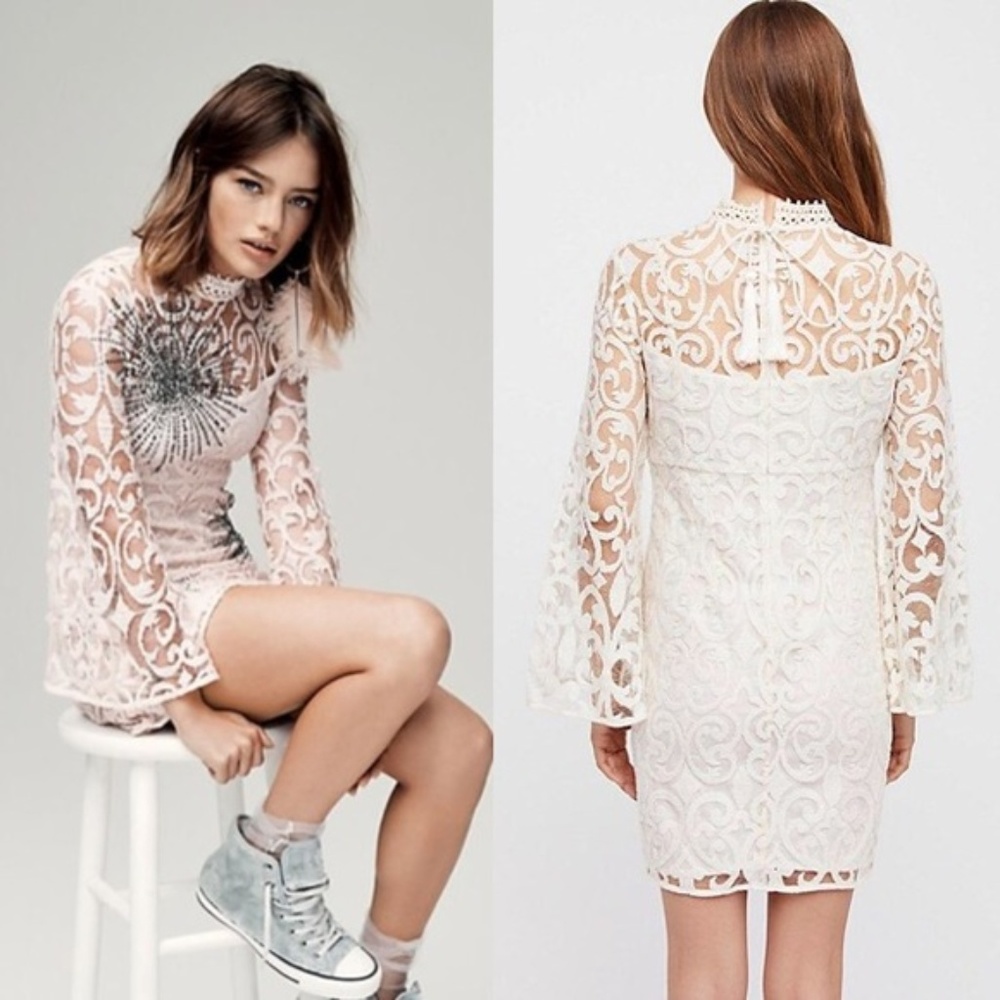 NWT Free People North Star Lace Sequin Mini Dress - Picture 3 of 5